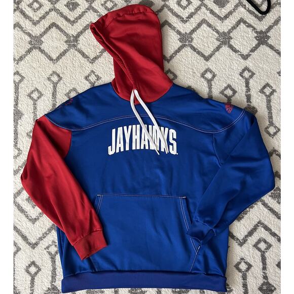 ADIDAS Men’s University Of Kansas KU Jayhawks NCAA Basketball Fleece Hoodie Sz L - Picture 7 of 10